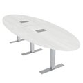 Skutchi Designs 12 Ft Conference Table, Data And Electric, 10 Person Modular Oval Meeting Table, White Cypress HAR-OVL-46X143-T-ELEC-WHCYPRESS